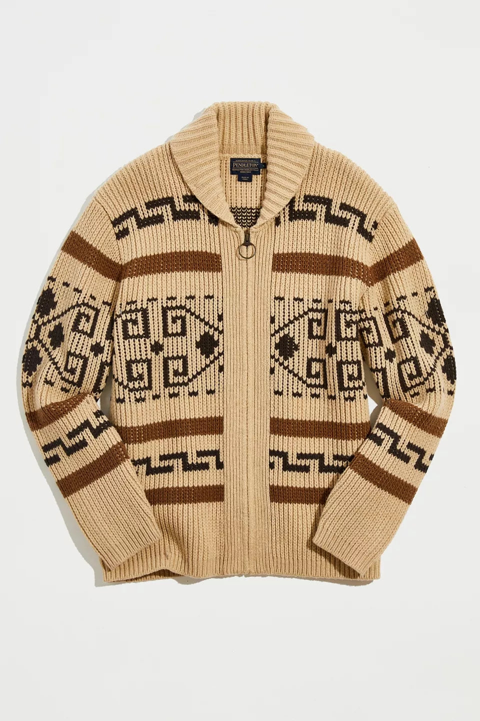 Men's Cardigan with Jacquard Pattern and Shawl Collar