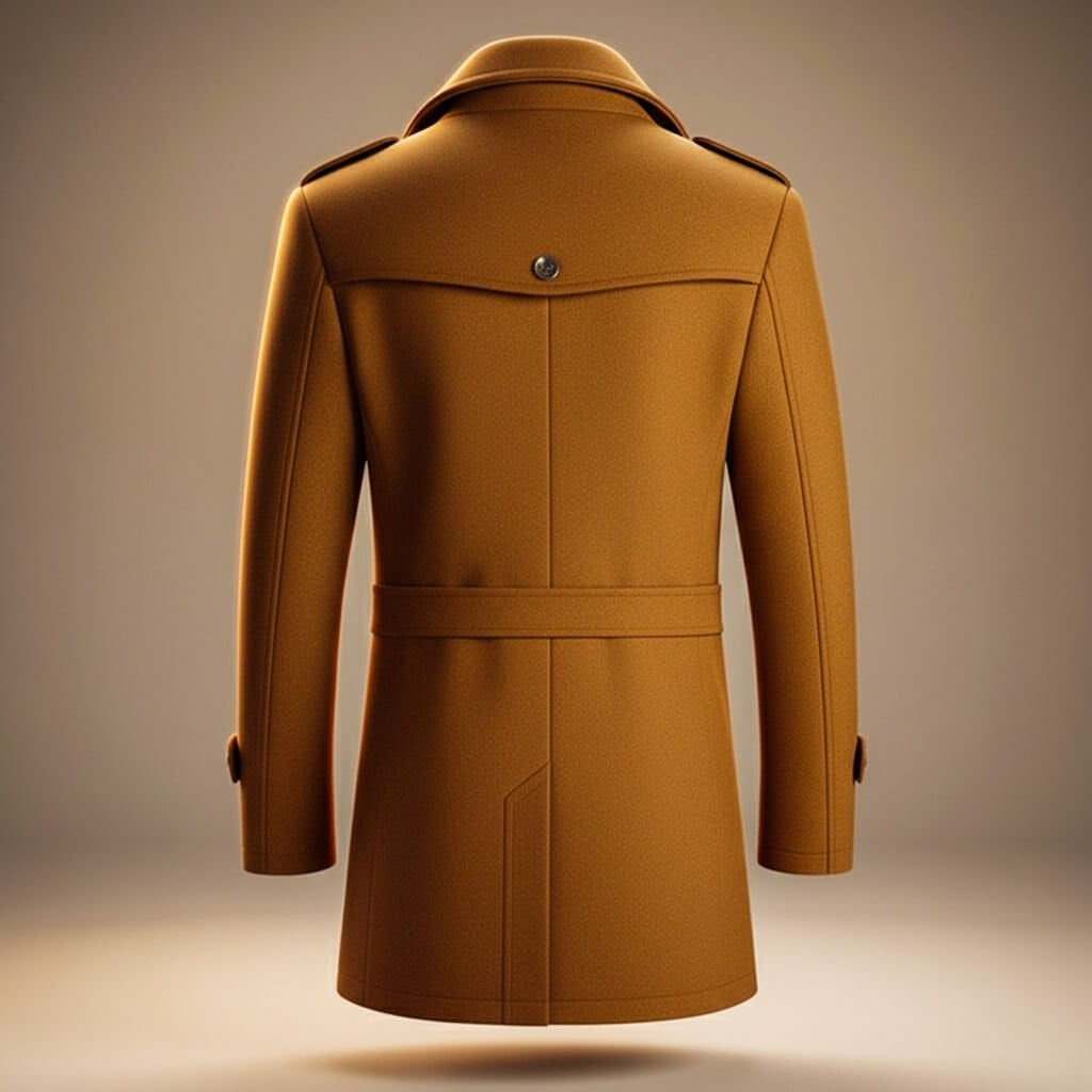 Men's Warm Wool Coat with Zip and Notched Collar