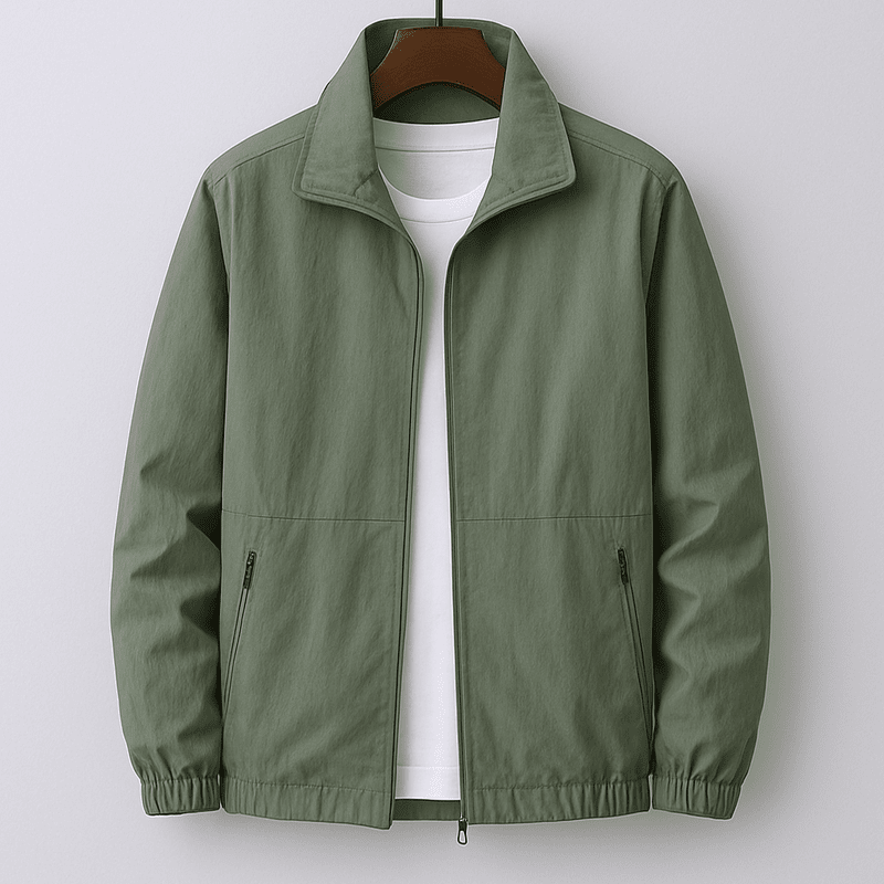 Men's Slim Fit Summer Jacket with Stand-Up Collar and Zip Closure