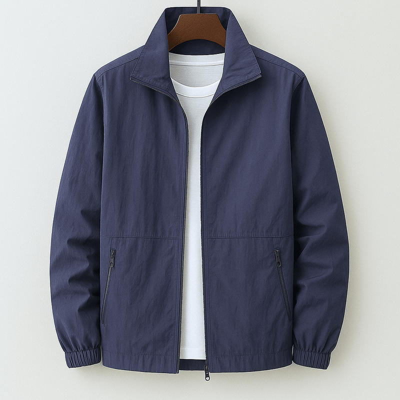 Men's Slim Fit Summer Jacket with Stand-Up Collar and Zip Closure