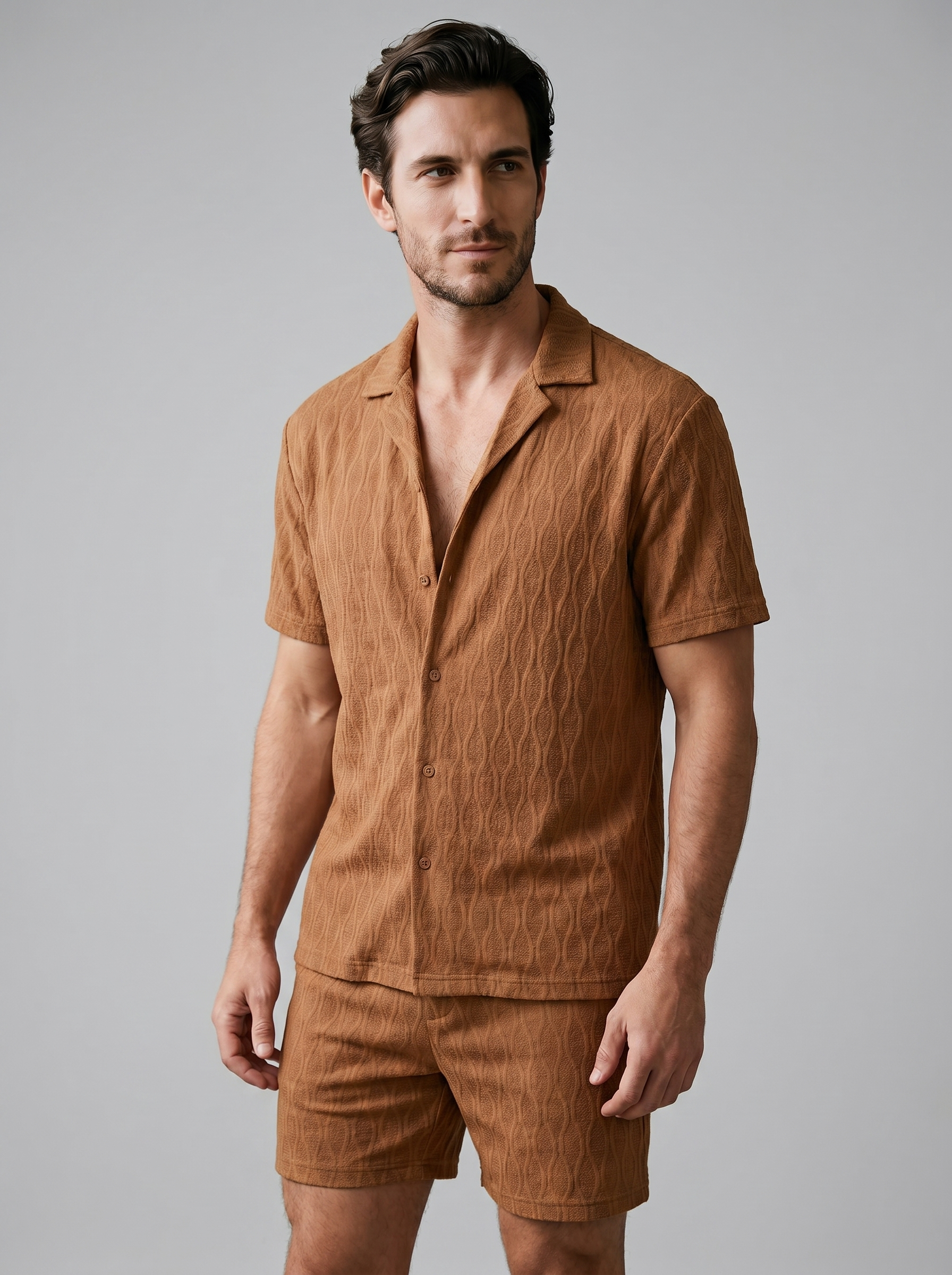 Men's Camp Shirt Shorts Jacquard Wave Summer