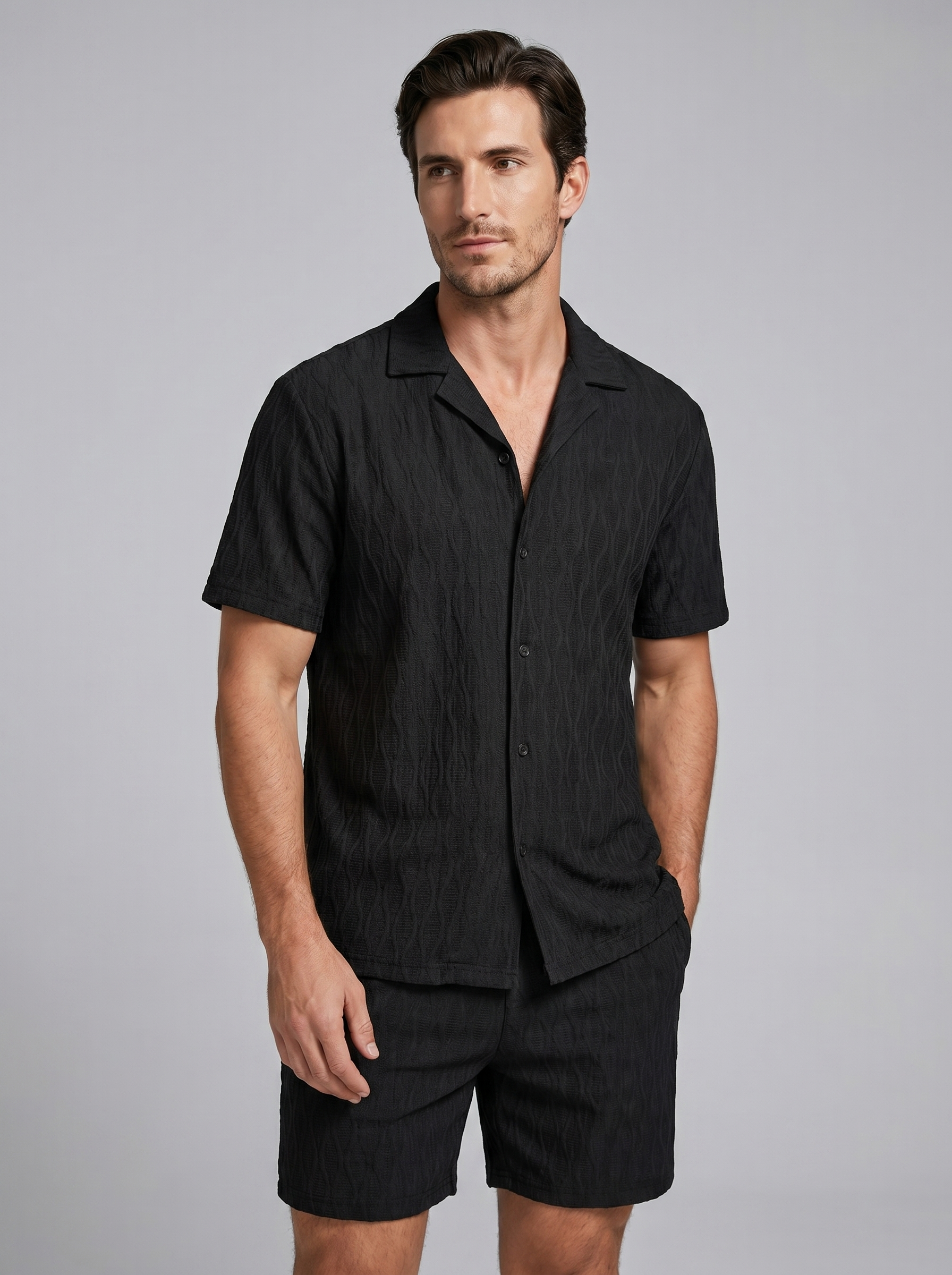 Men's Camp Shirt Shorts Jacquard Wave Summer