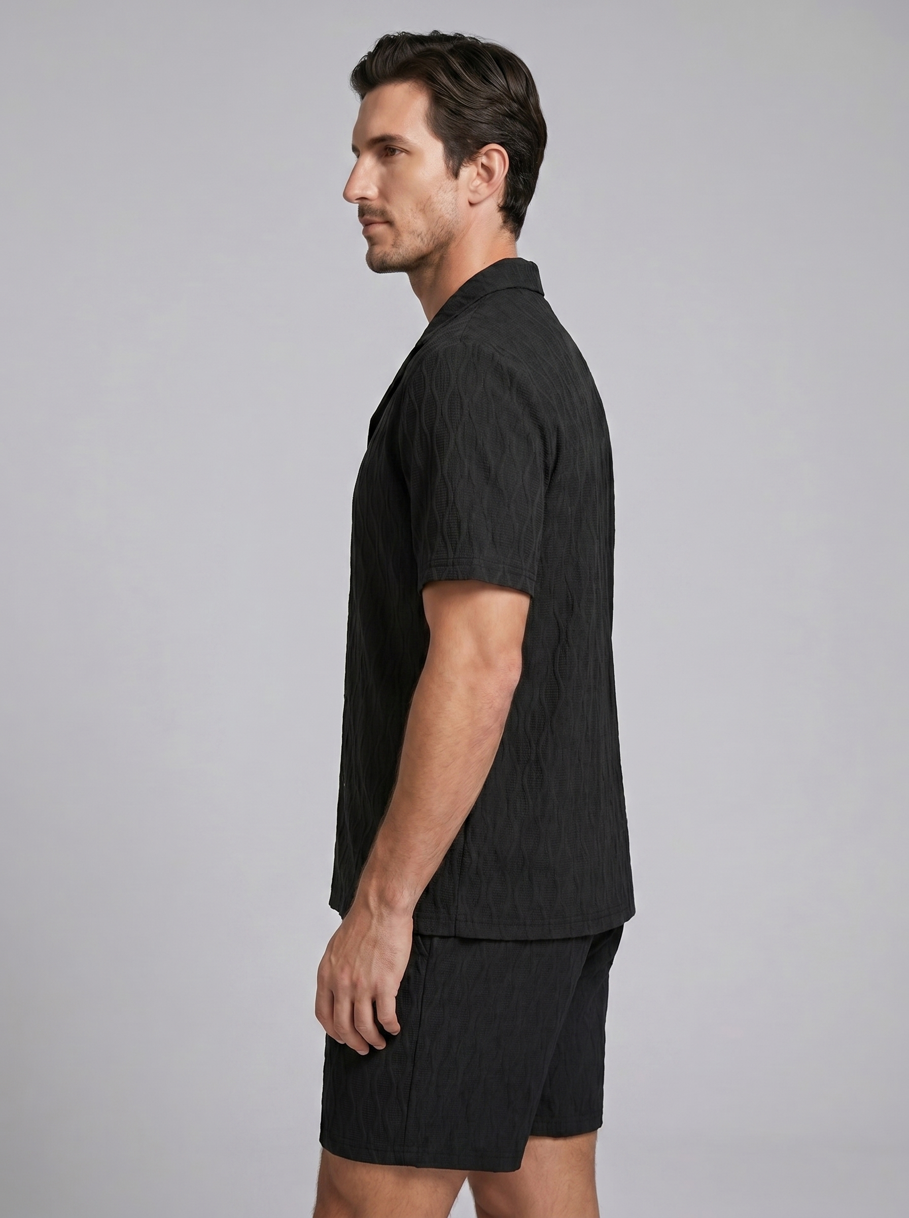 Men's Camp Shirt Shorts Jacquard Wave Summer