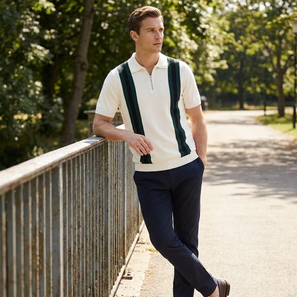 OLDMONEYLOOK | Men’s Refined Knit Zip Polo