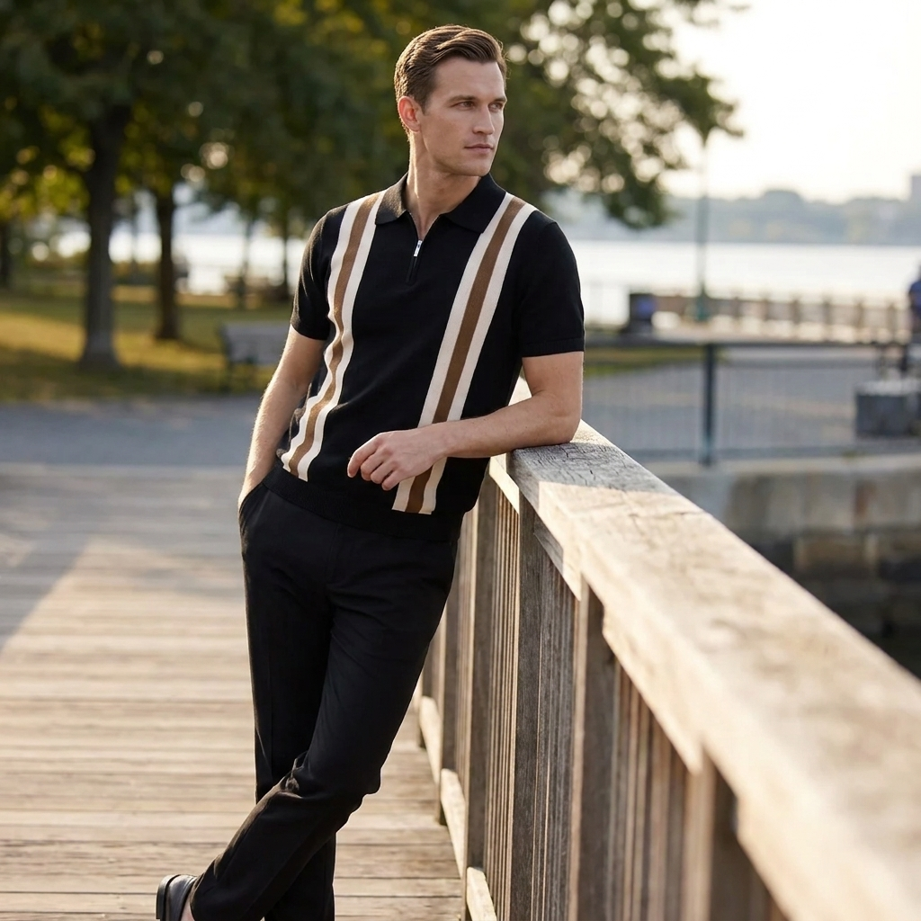 OLDMONEYLOOK | Men’s Refined Knit Zip Polo