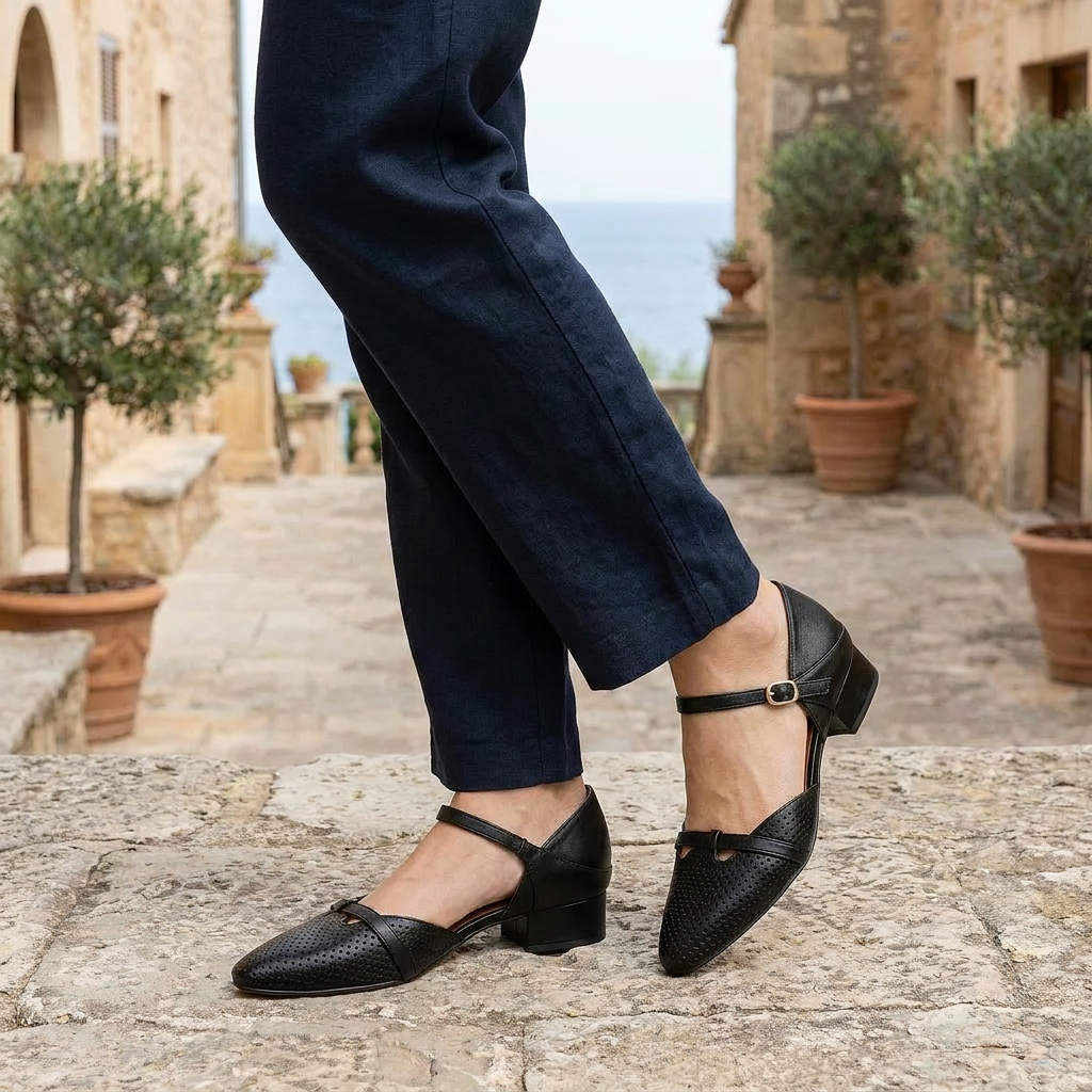 OLDMONEYLOOK | Women’s Refined Patchwork Ankle Strap Flats