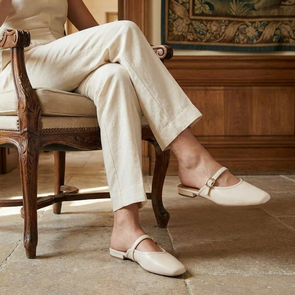 OLDMONEYLOOK | Women’s Refined Flat Slip-On Mule Shoes