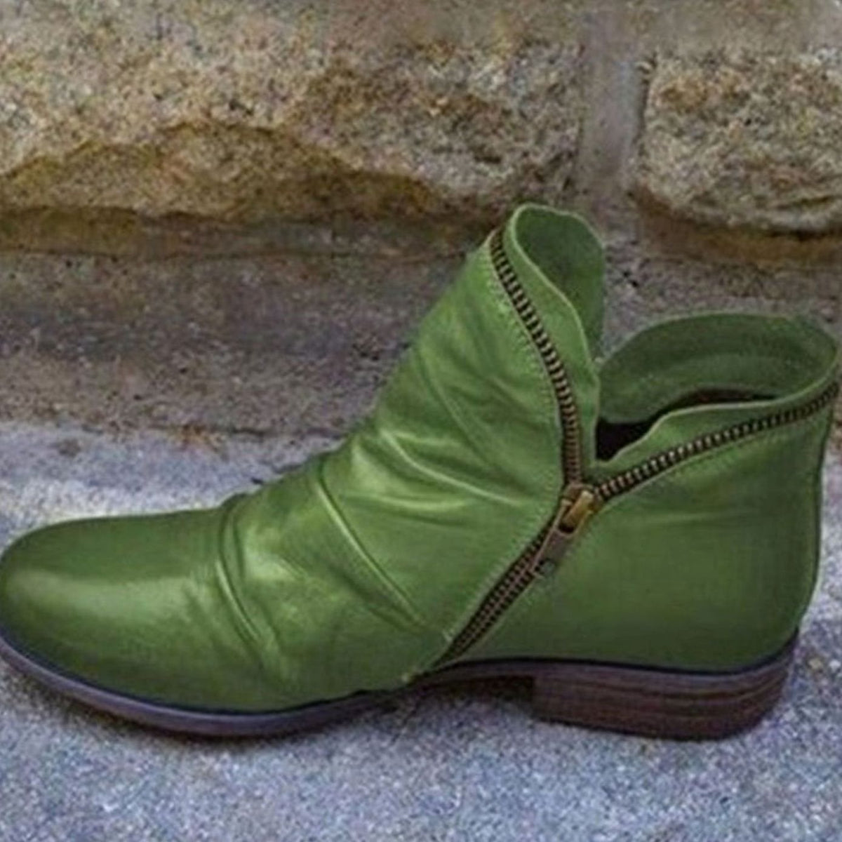 Holly | Women's Low-Heel Ankle Boots with Ruched Leather and Side Zip