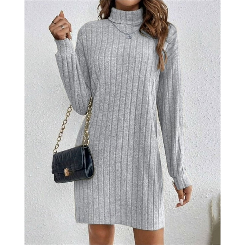 Imogen | Ribbed High-Collar Sweater Dress