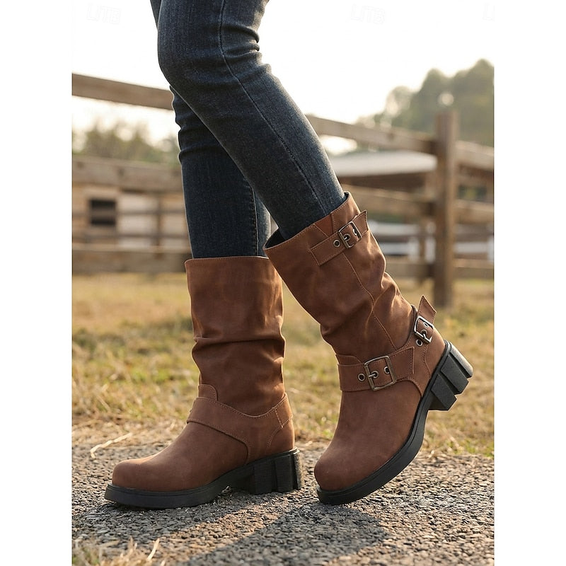 Ramona | Retro Buckle Biker Boots