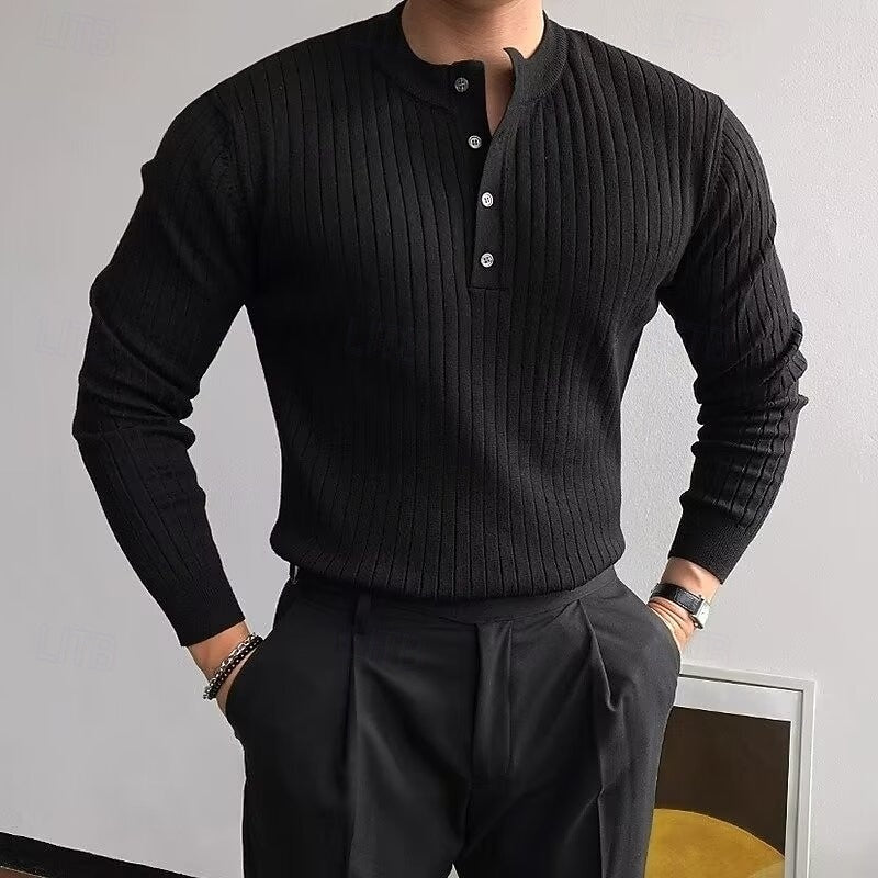 Declan | Textured Ribbed Henley Sweater