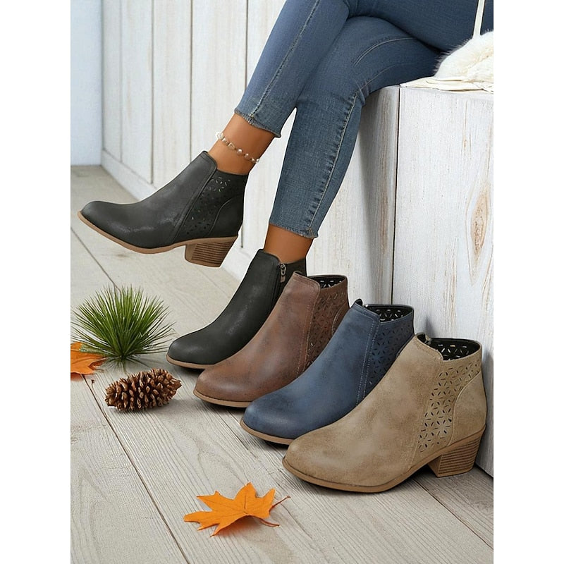 Adrienne | Ankle Boots with Cutout Design and Block Heels