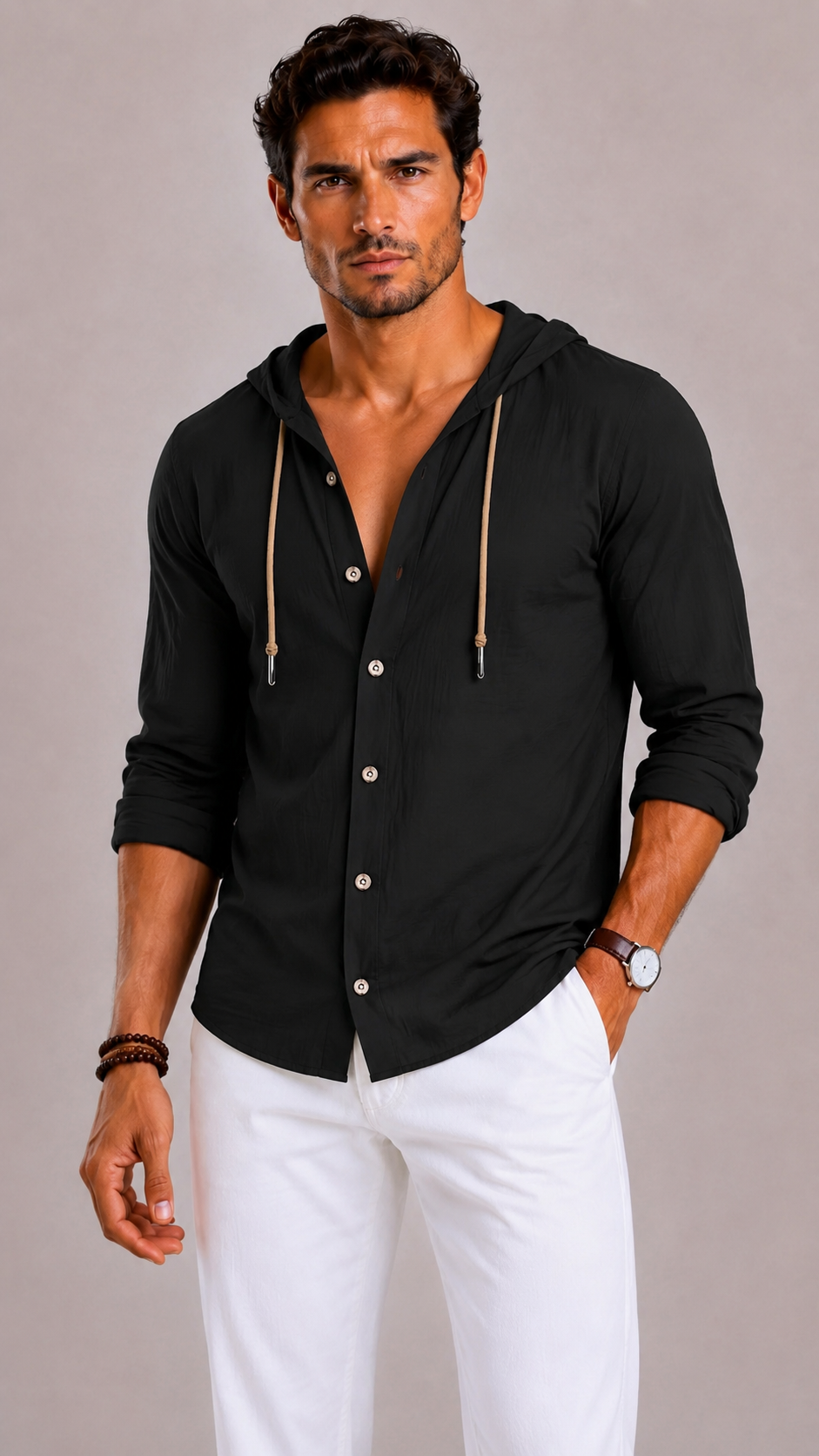 Men's Shirt with Hood and Drawstring