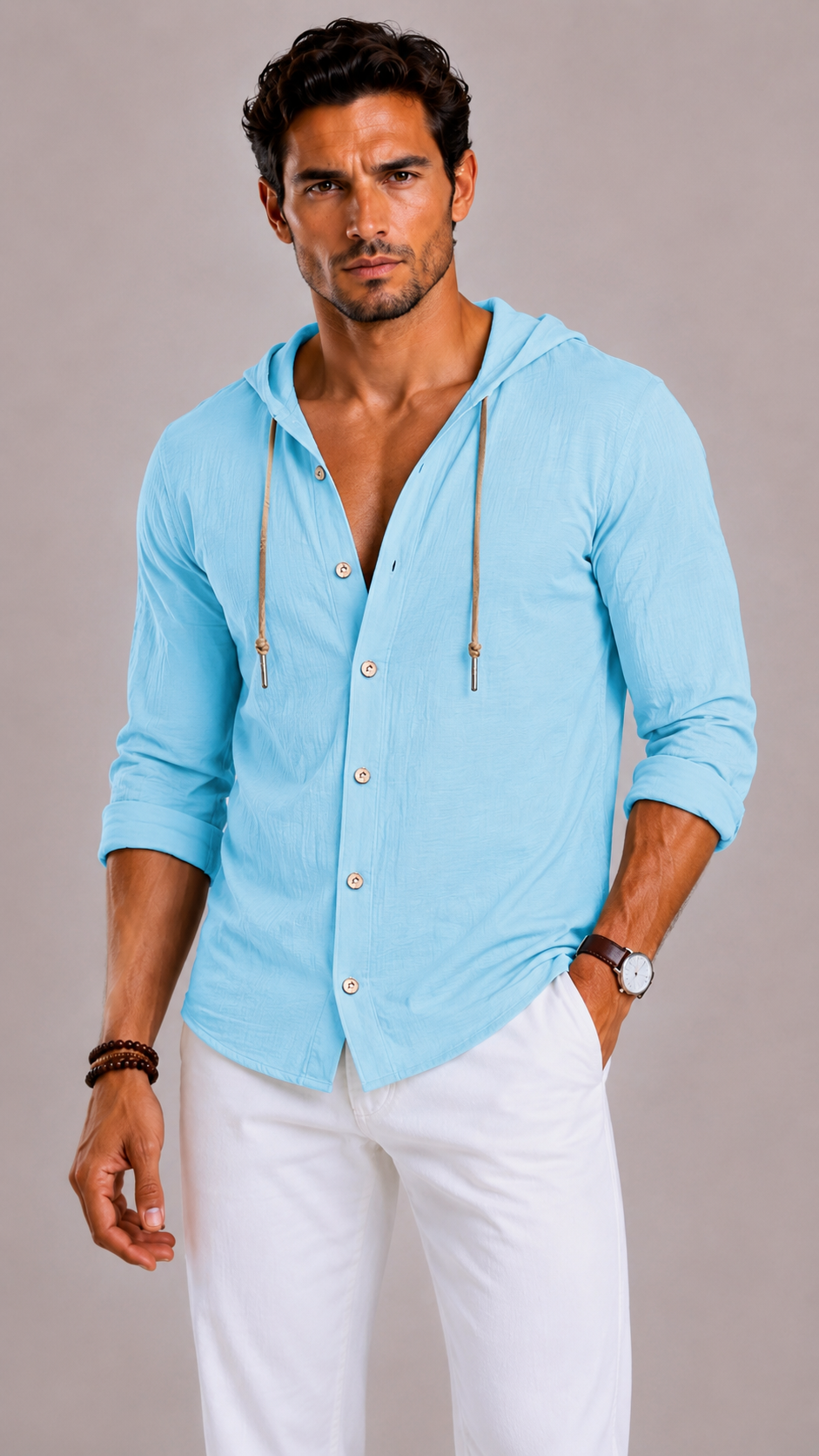 Men's Shirt with Hood and Drawstring