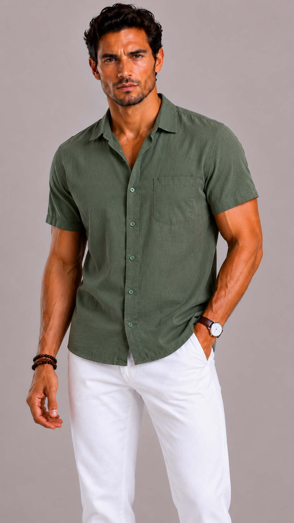Men's Linen Summer Shirt with Short Sleeves