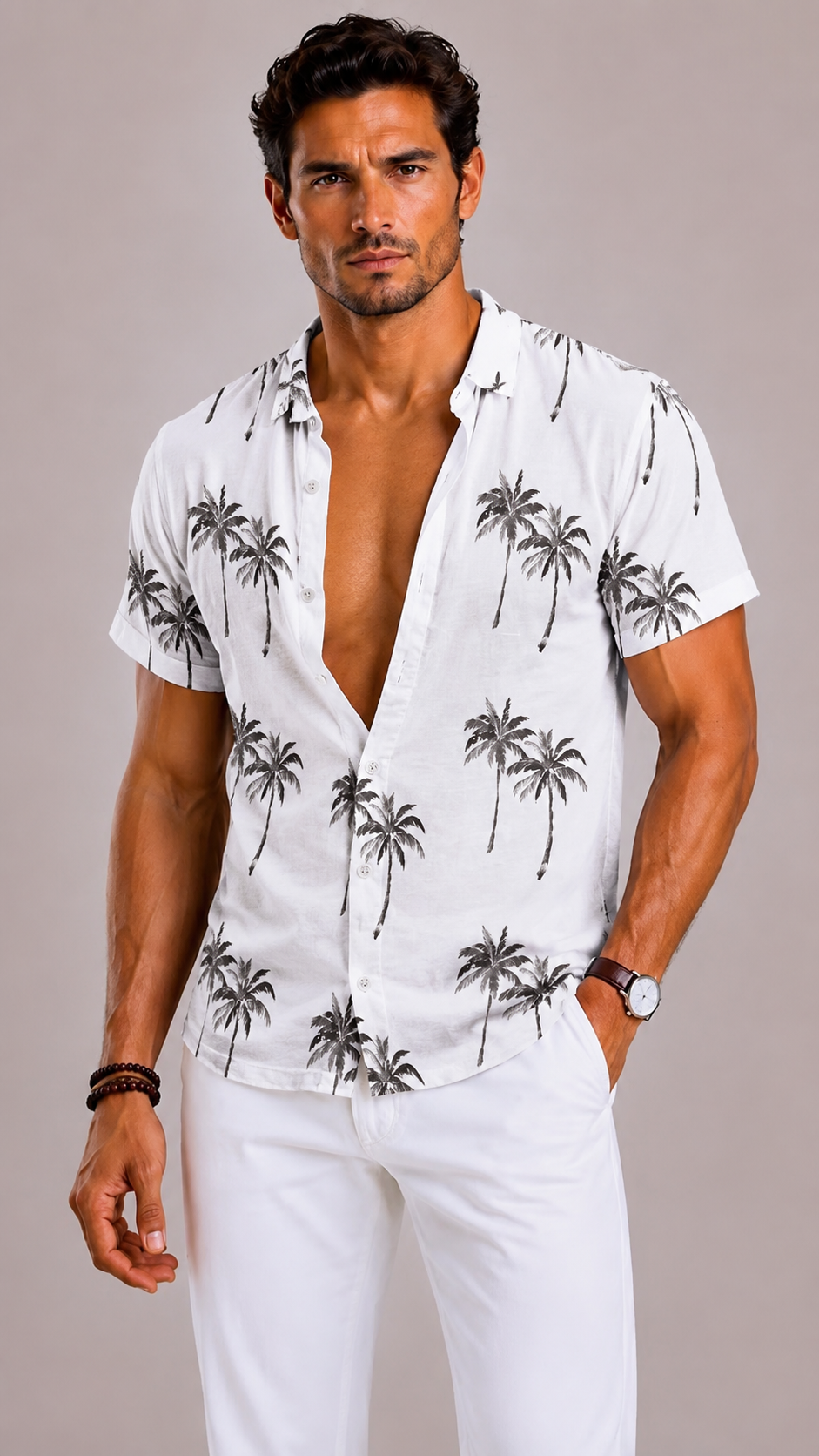 Men's Linen Shirt with Short Sleeves