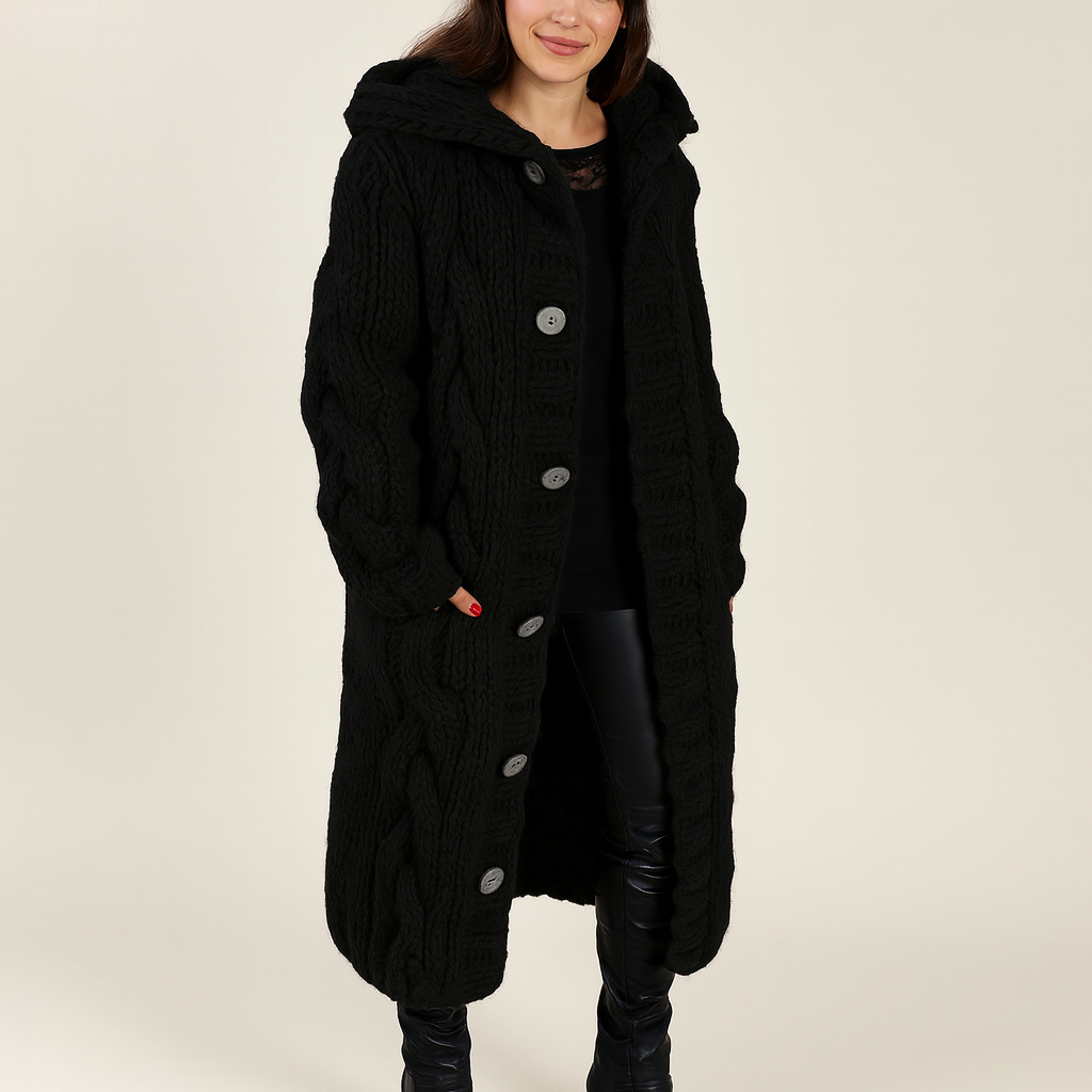 Ladies Knitted Long Cardigan | Soft, Warm with Hood