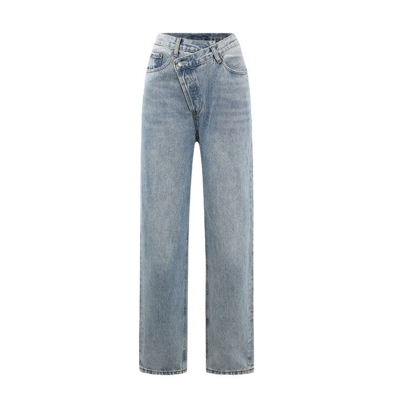 Ladies' Wide Leg Crossover Waistband Jeans