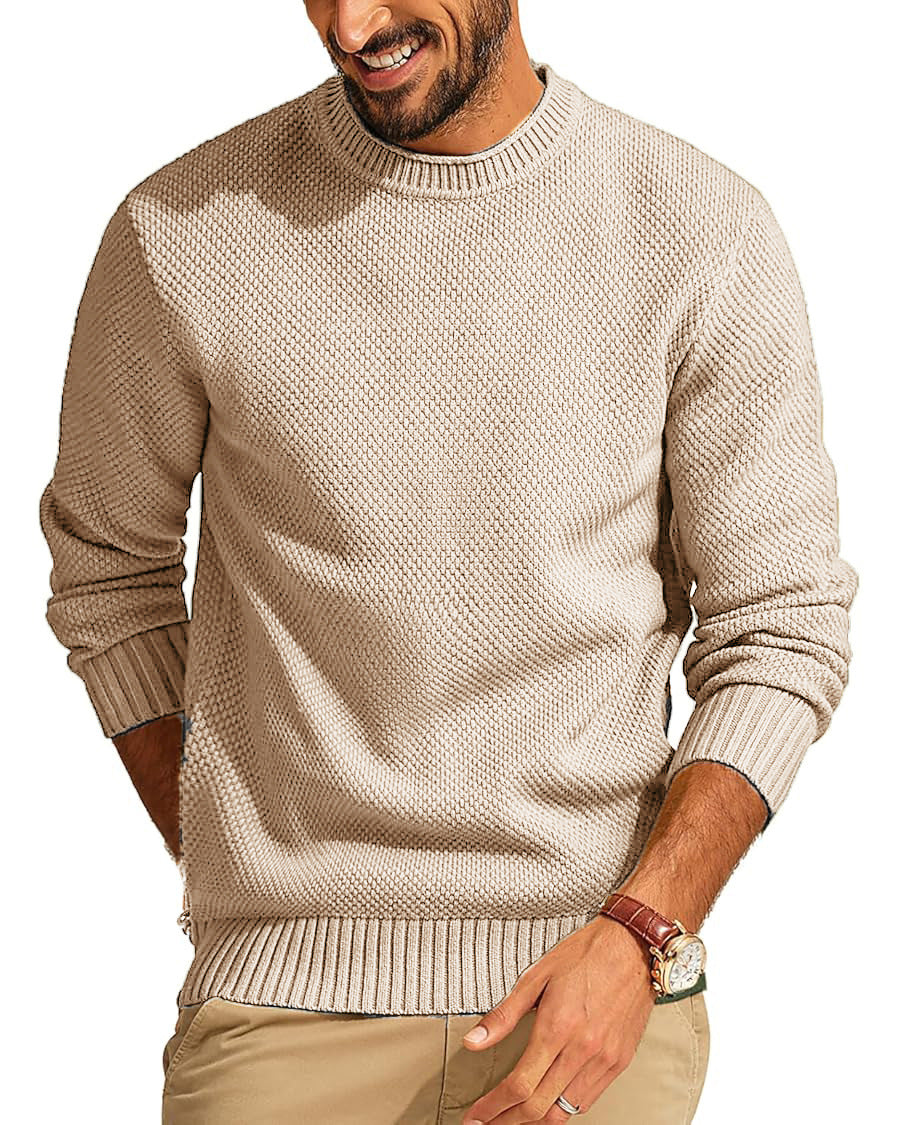 Men's Waffle Knit Crew Neck Sweater