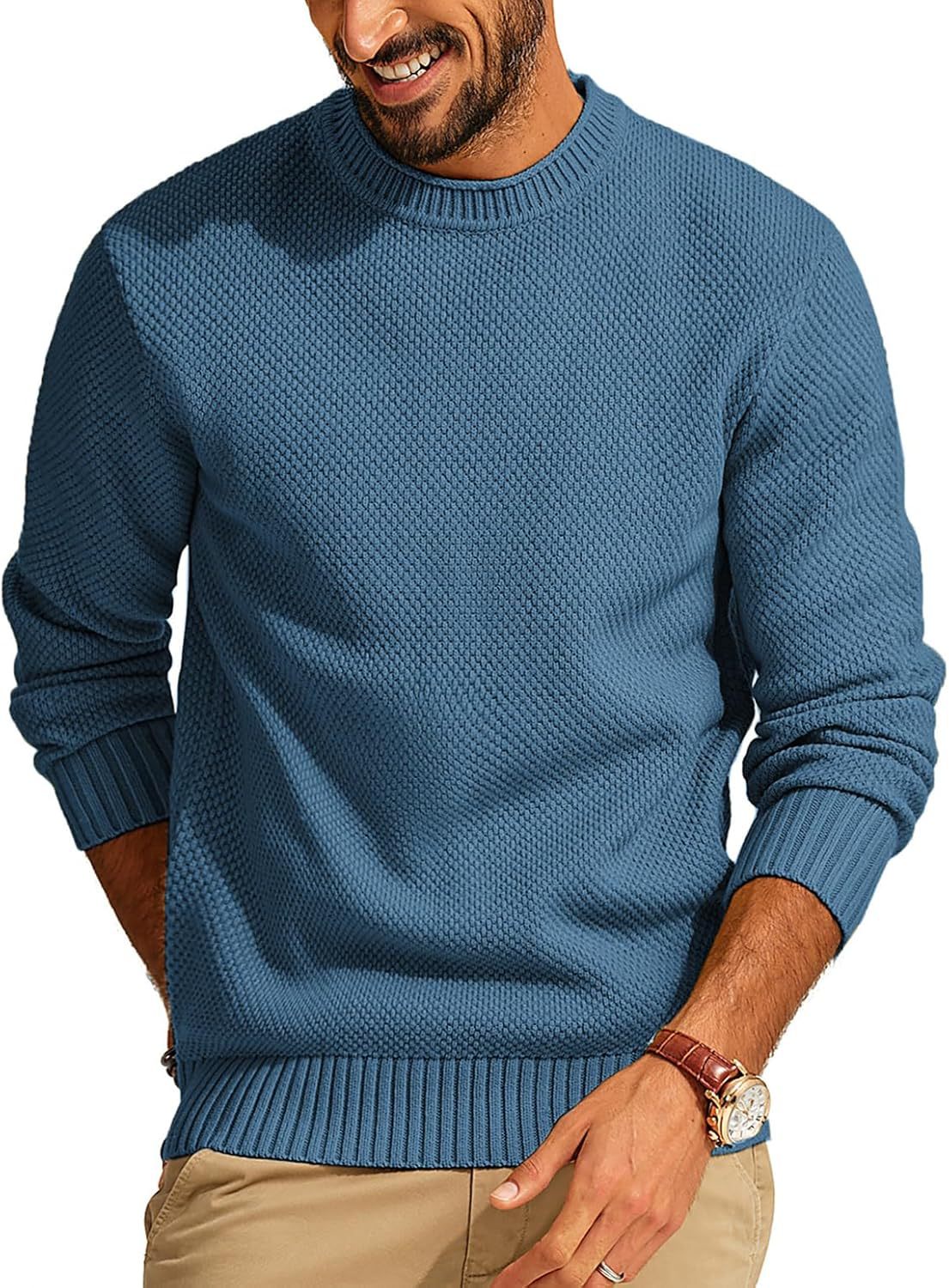 Men's Waffle Knit Crew Neck Sweater