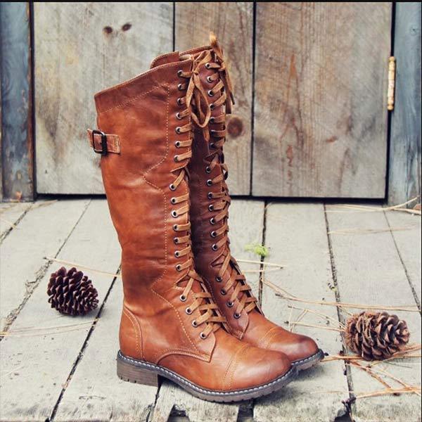 Orthopedic Insole Knee-High Lace-Up Boots