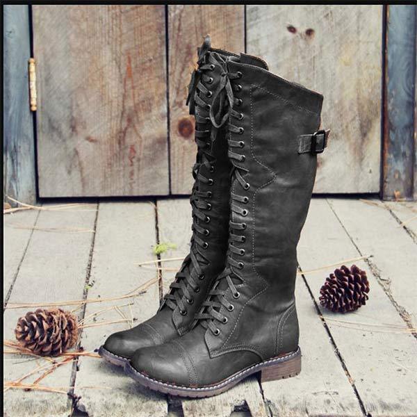 Orthopedic Insole Knee-High Lace-Up Boots