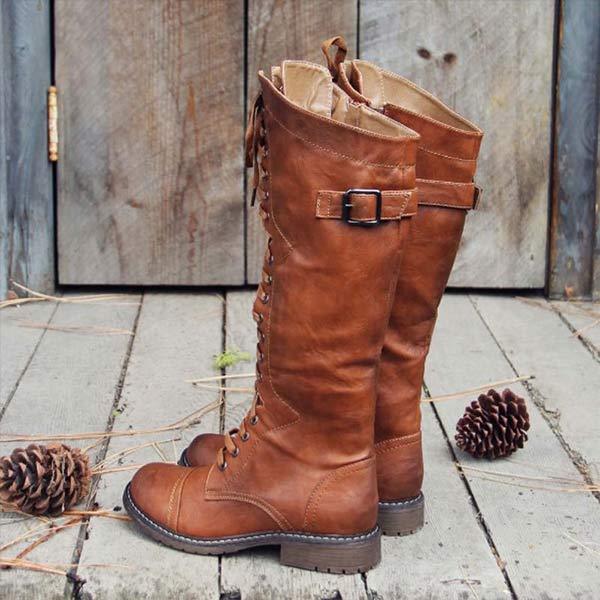 Orthopedic Insole Knee-High Lace-Up Boots