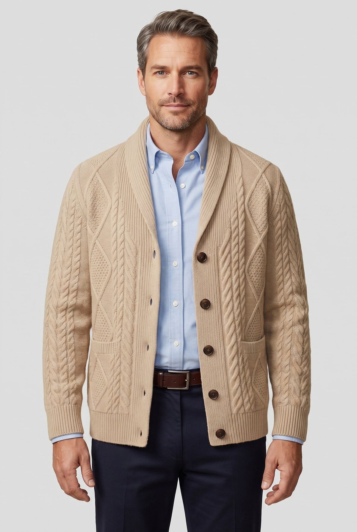Men's Cable Knit Cardigan with Button Front