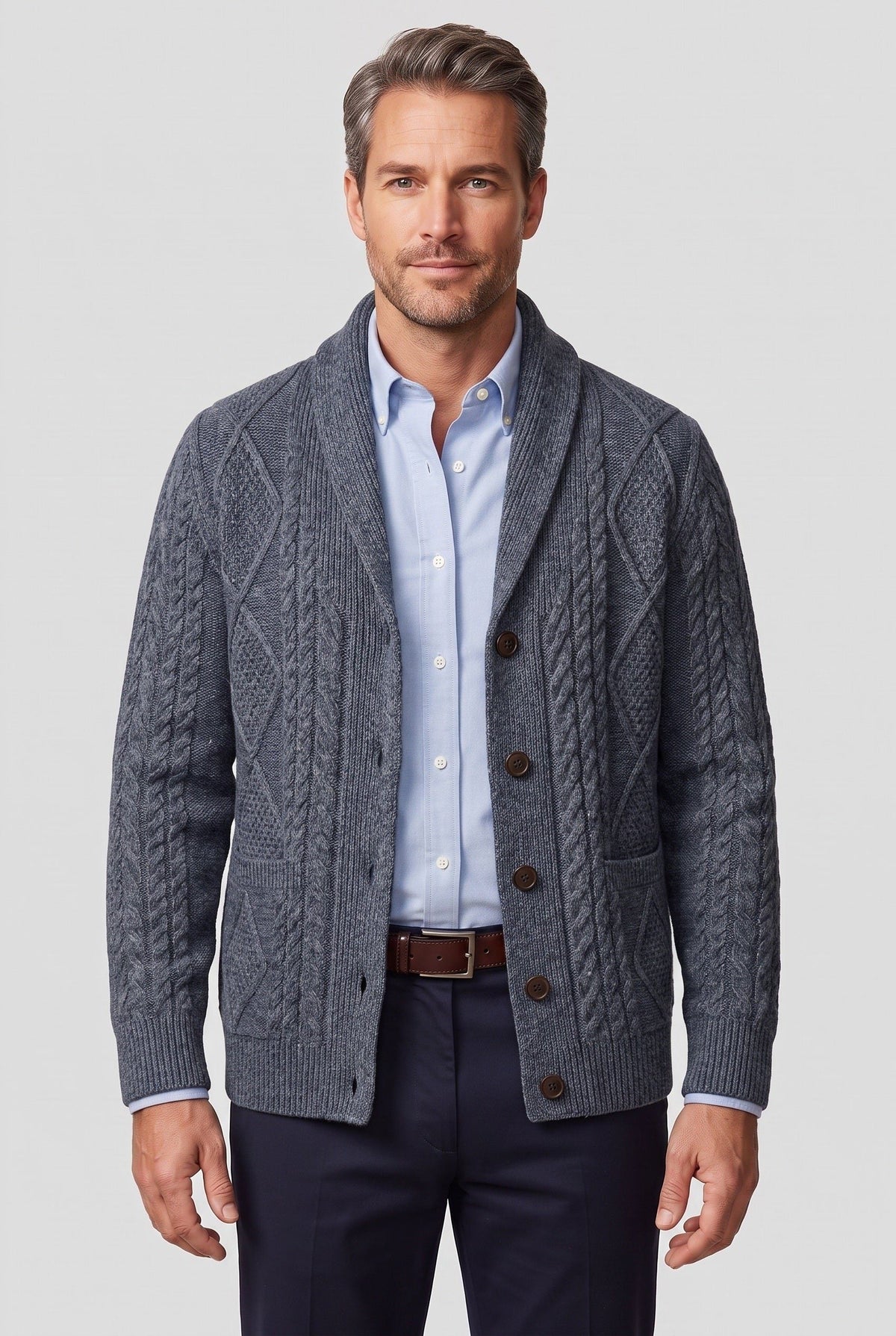 Men's Cable Knit Cardigan with Button Front