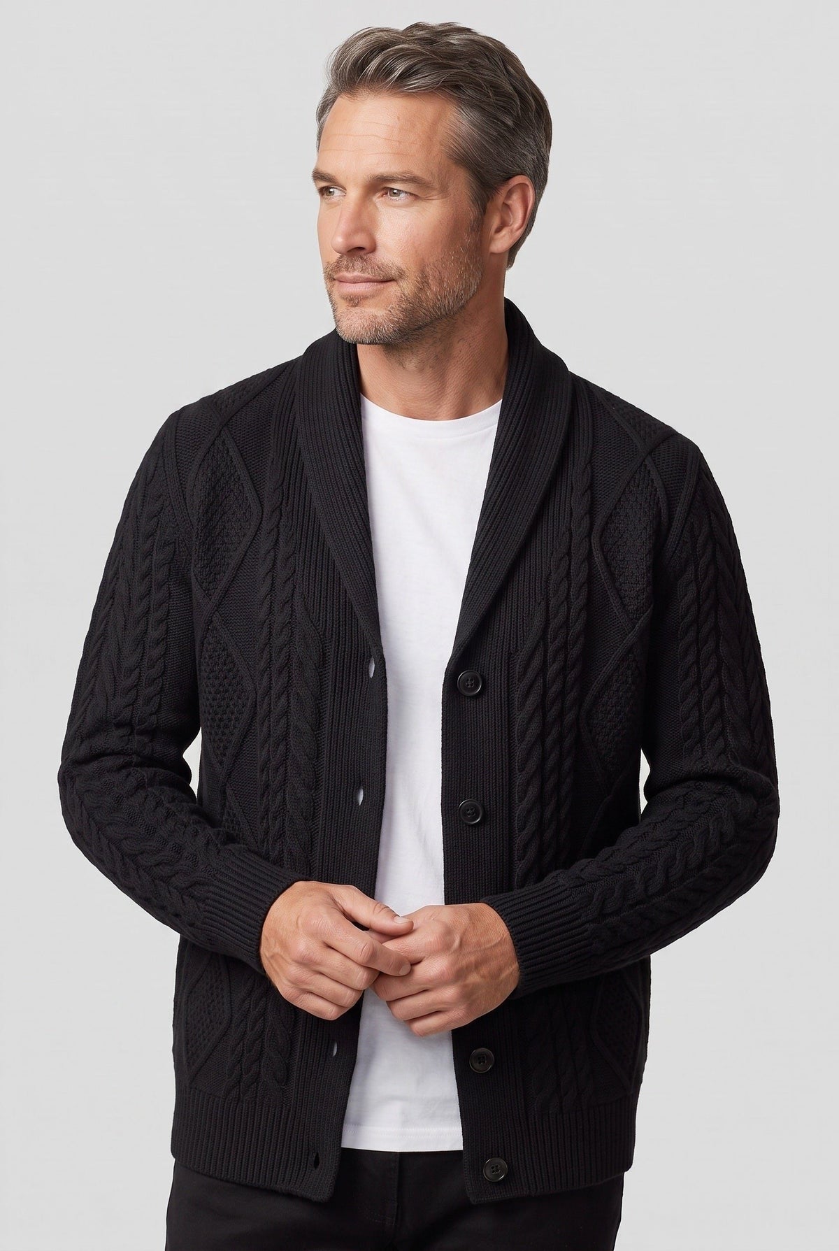 Men's Cable Knit Cardigan with Button Front