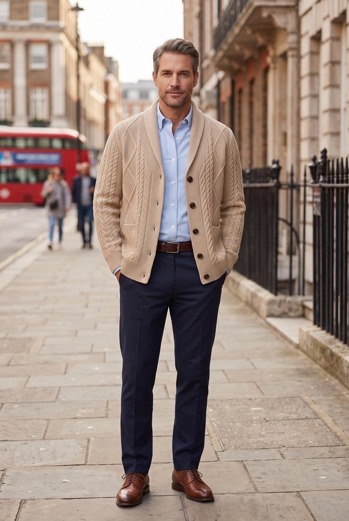 Men's Cable Knit Cardigan with Button Front