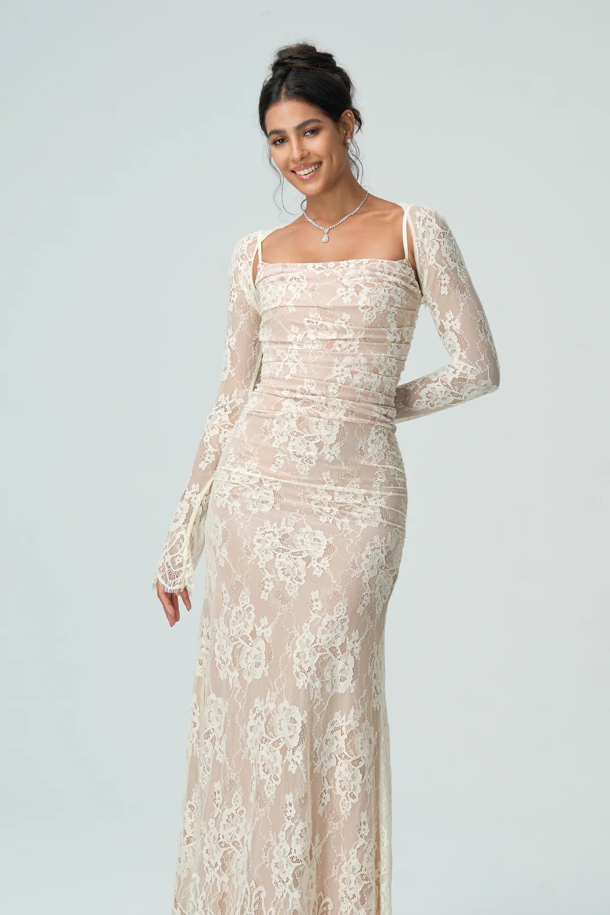 Kantjurk Dames Met Lange Mouwen Elegante Avondjurk