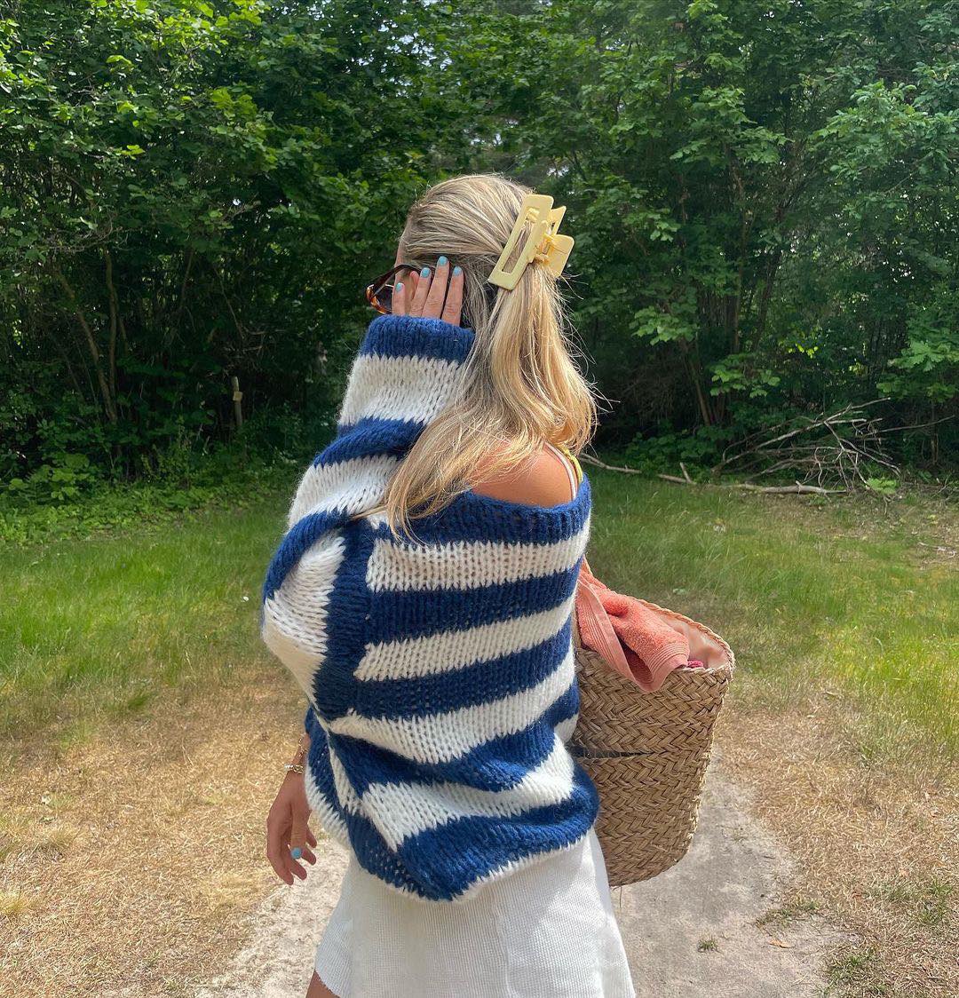 Round Neck Striped Oversized Sweater