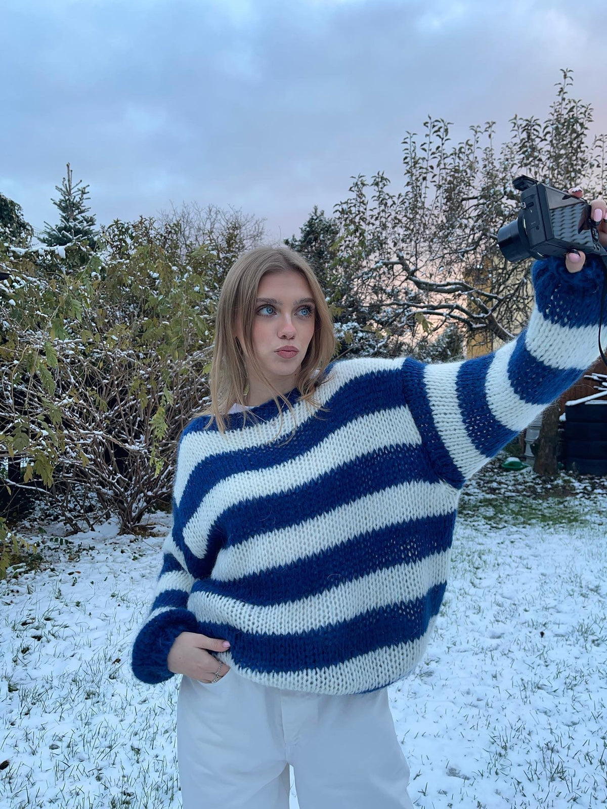 Round Neck Striped Oversized Sweater