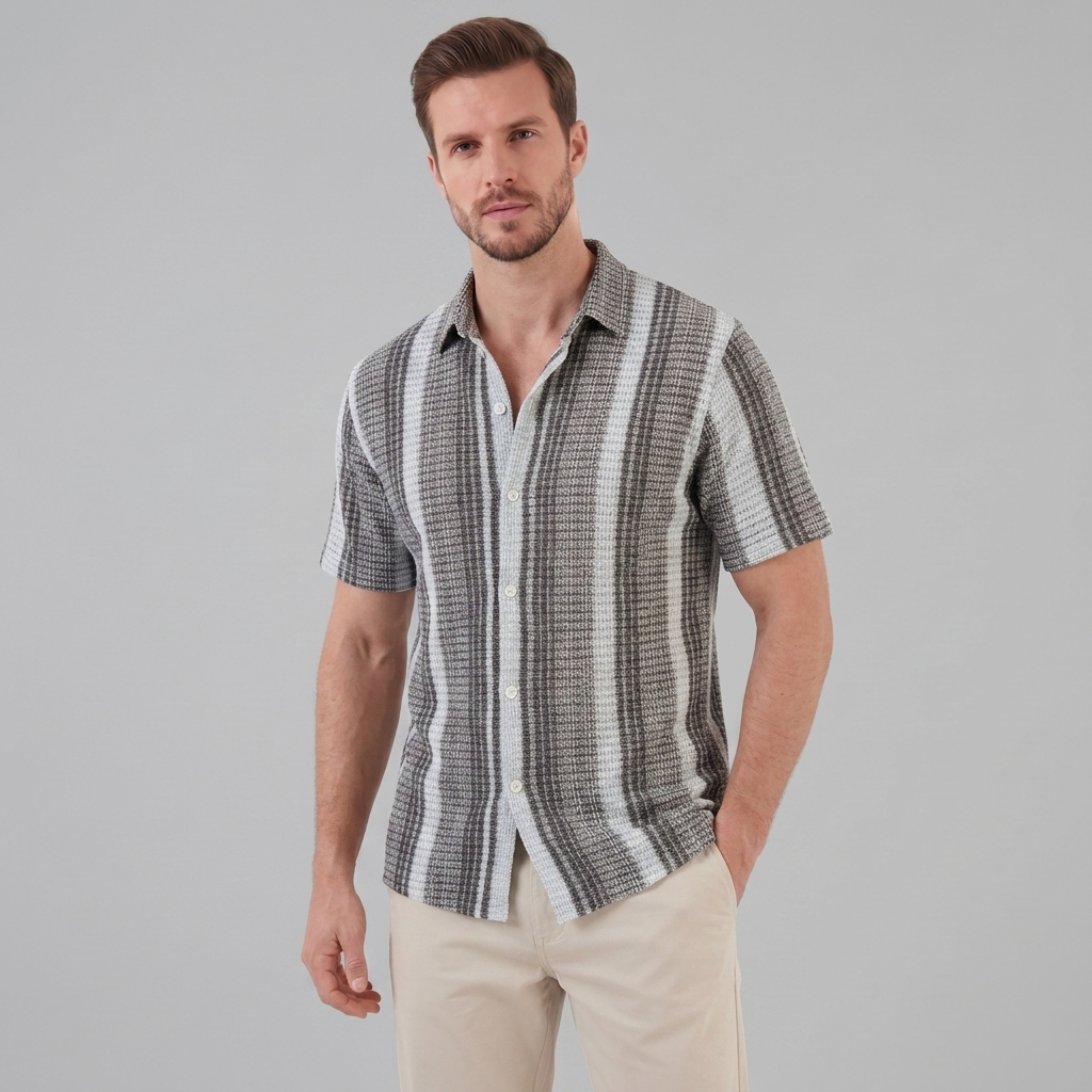 Short Sleeve Striped Shirt for Men Casual Summer
