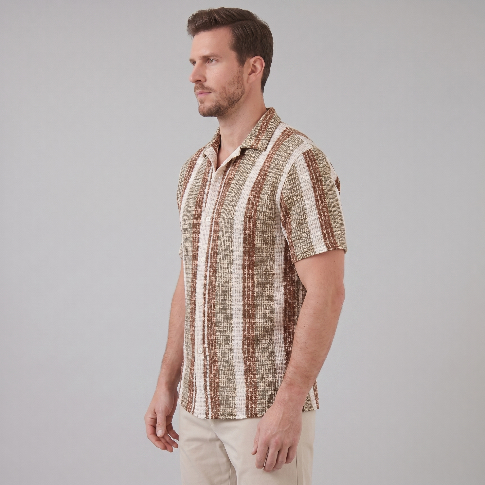 Short Sleeve Striped Shirt for Men Casual Summer