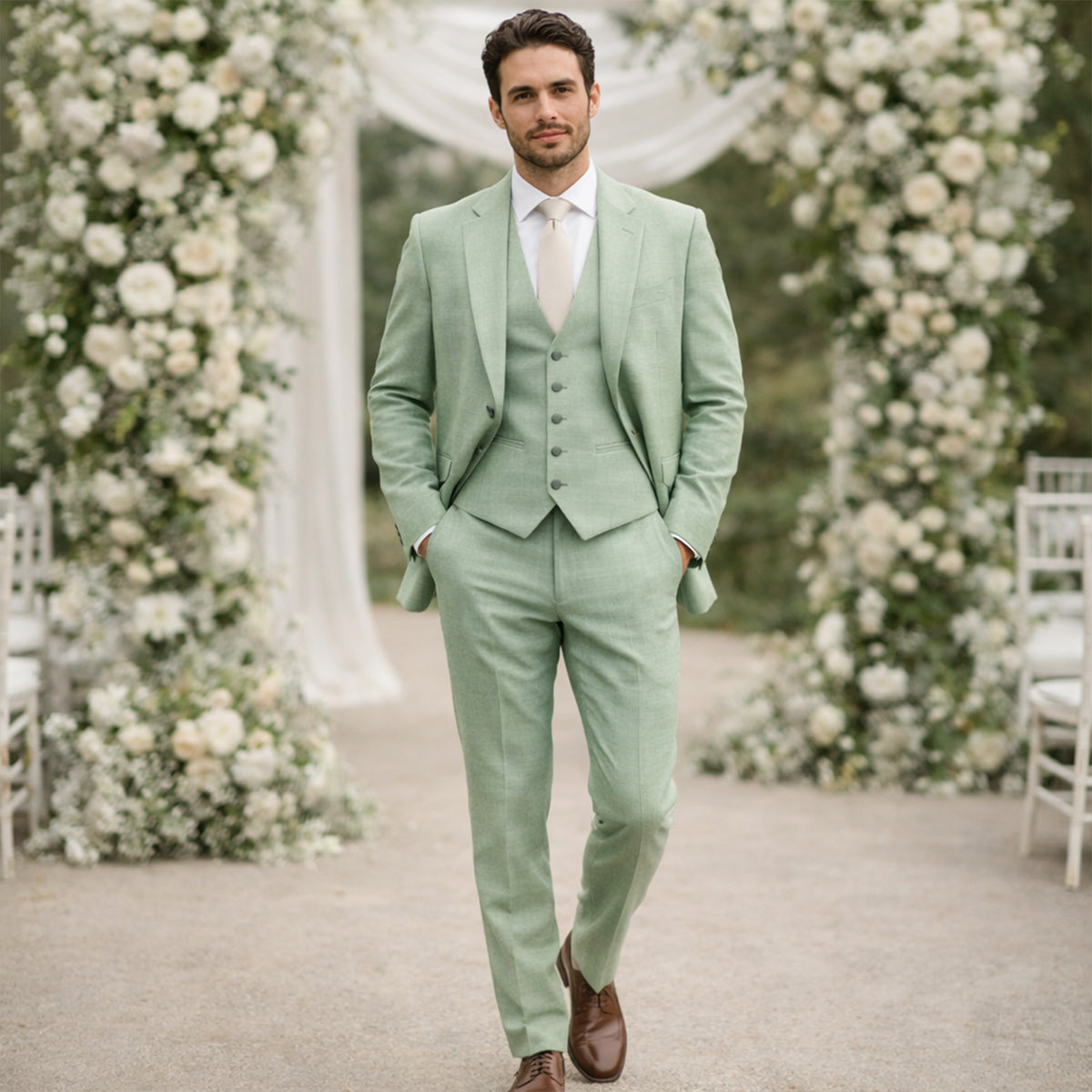 The Polignano Men’s Green 3 Piece Suit – Jacket, Waistcoat, Trousers