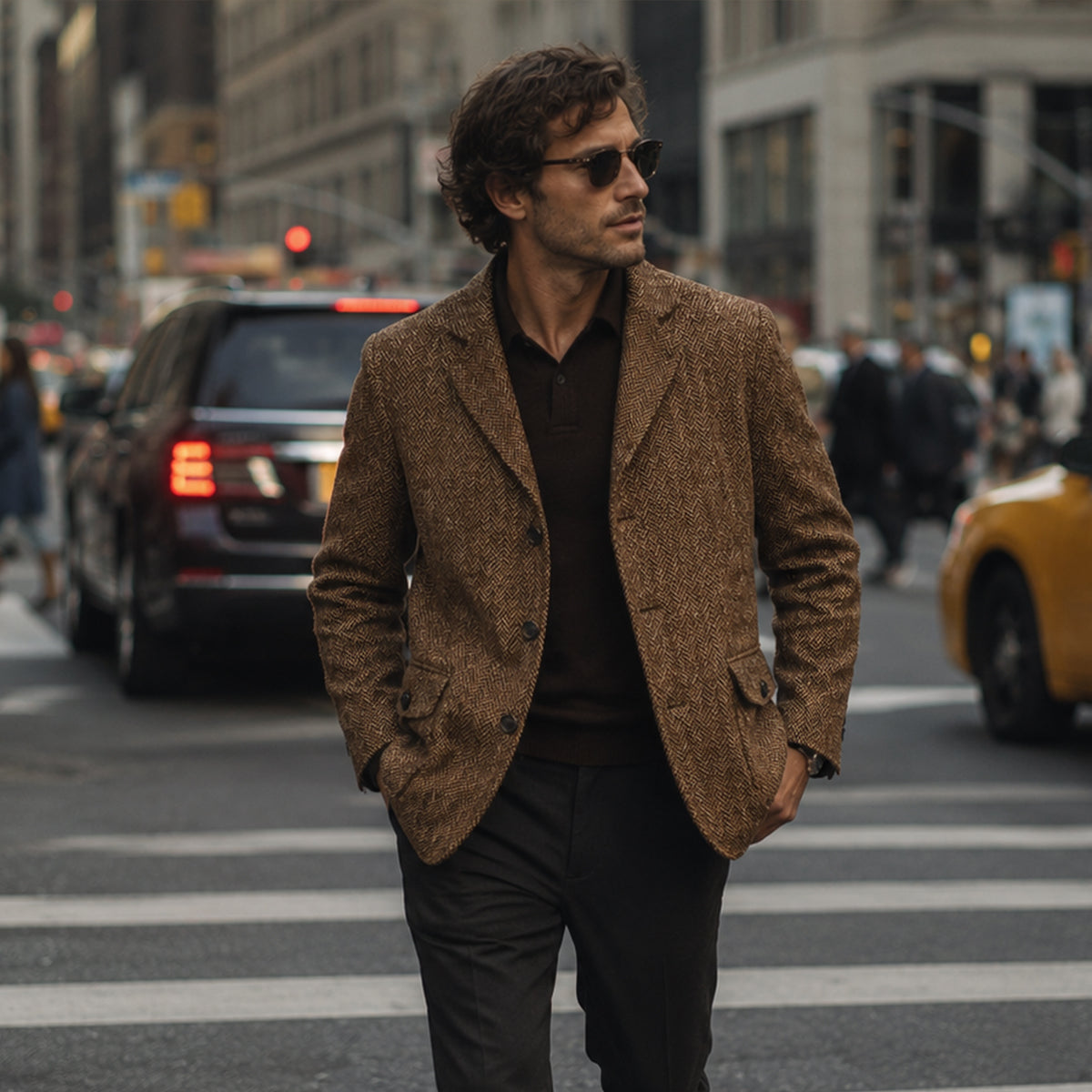 The Dolomiti Men's Tweed Single Breasted Business Blazer Suit - Dark Brown