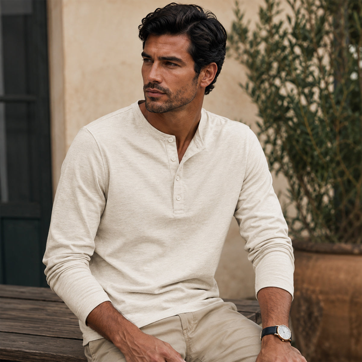 The Brisbane Men's Slim Fit Button Neck Cotton Shirt