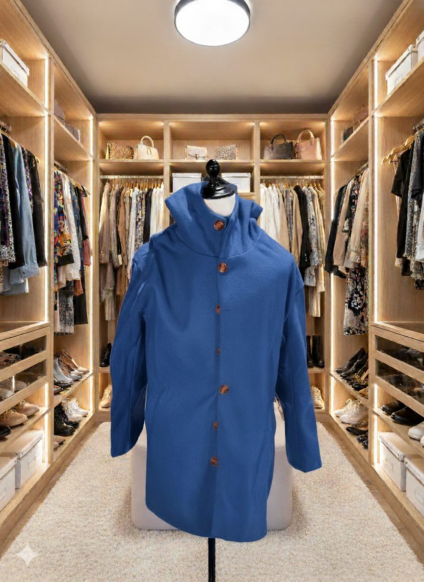 Womens Hooded Long Coat with Button Closure