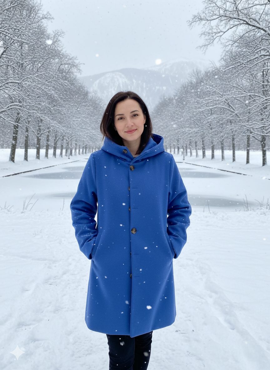 Womens Hooded Long Coat with Button Closure