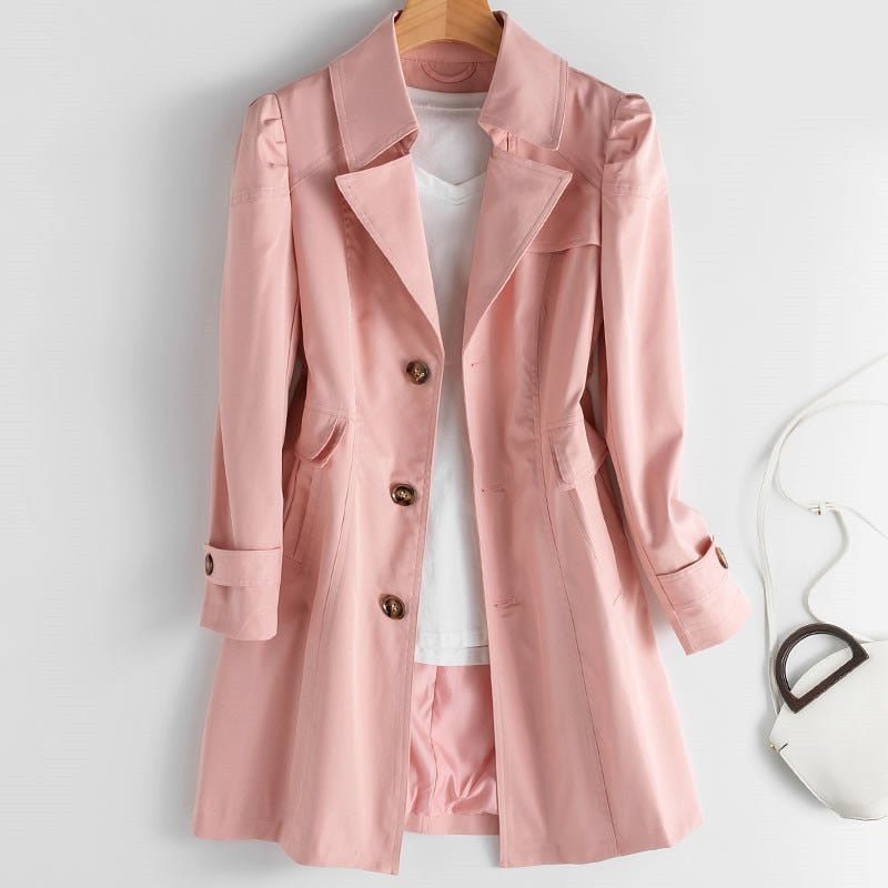 Women's Long Coat with Oversized Collar and Button Closure