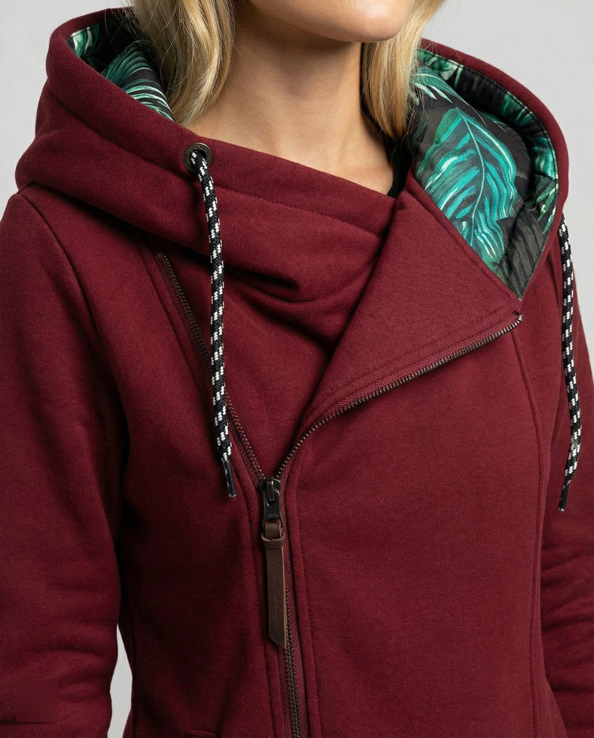 Women's Hooded Long Winter Coat with Palm Print Lining