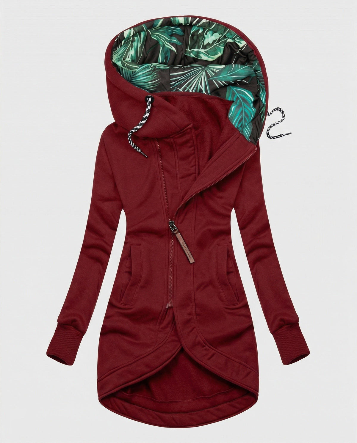 Women's Hooded Long Winter Coat with Palm Print Lining
