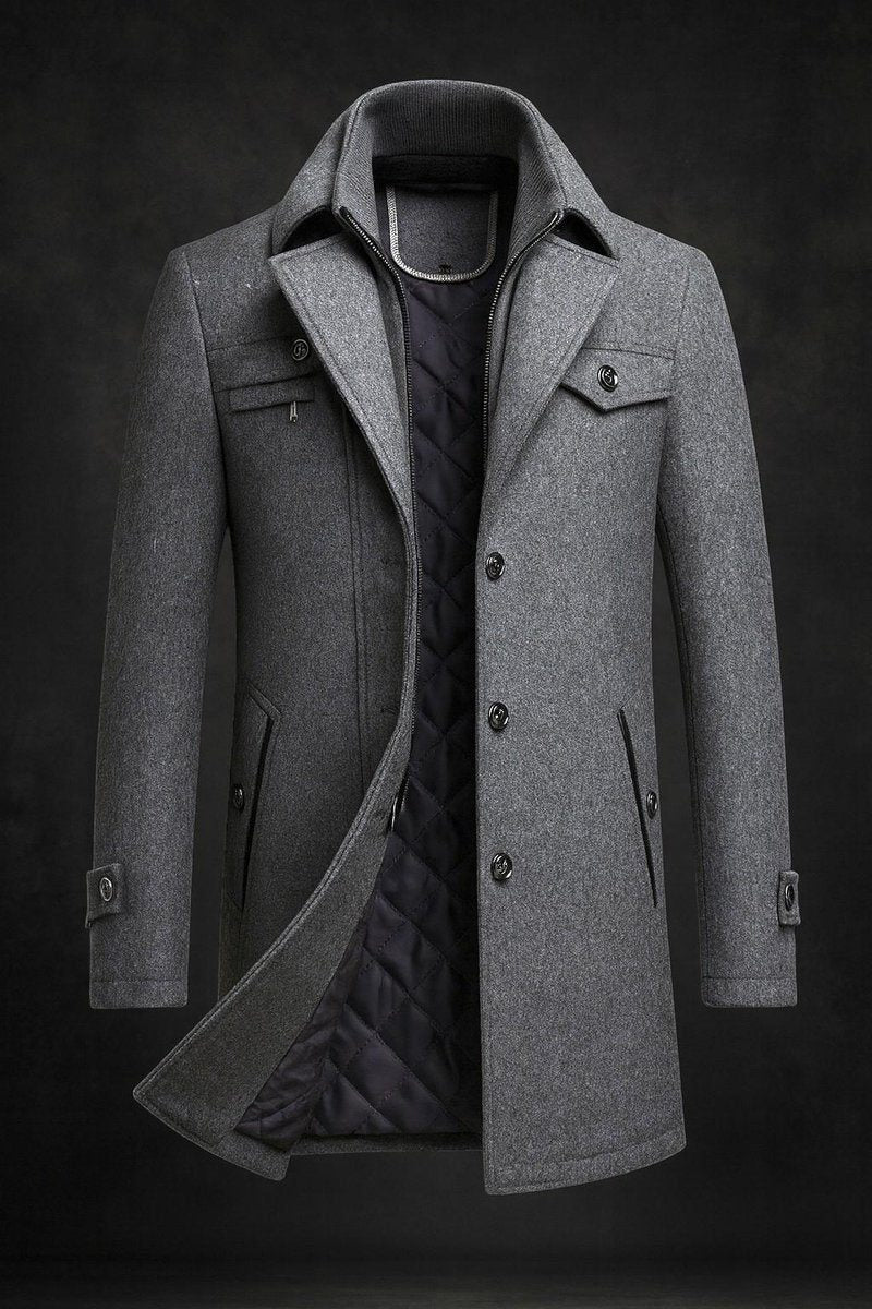 Men's Padded Long Winter Coat with Double Collar