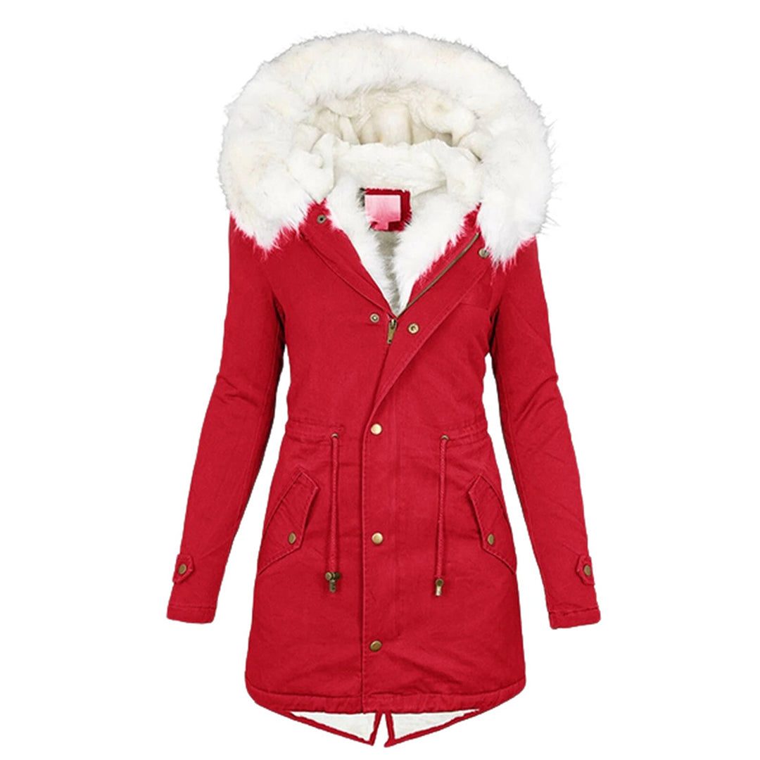 Women's Long Coat with Faux Fur Collar
