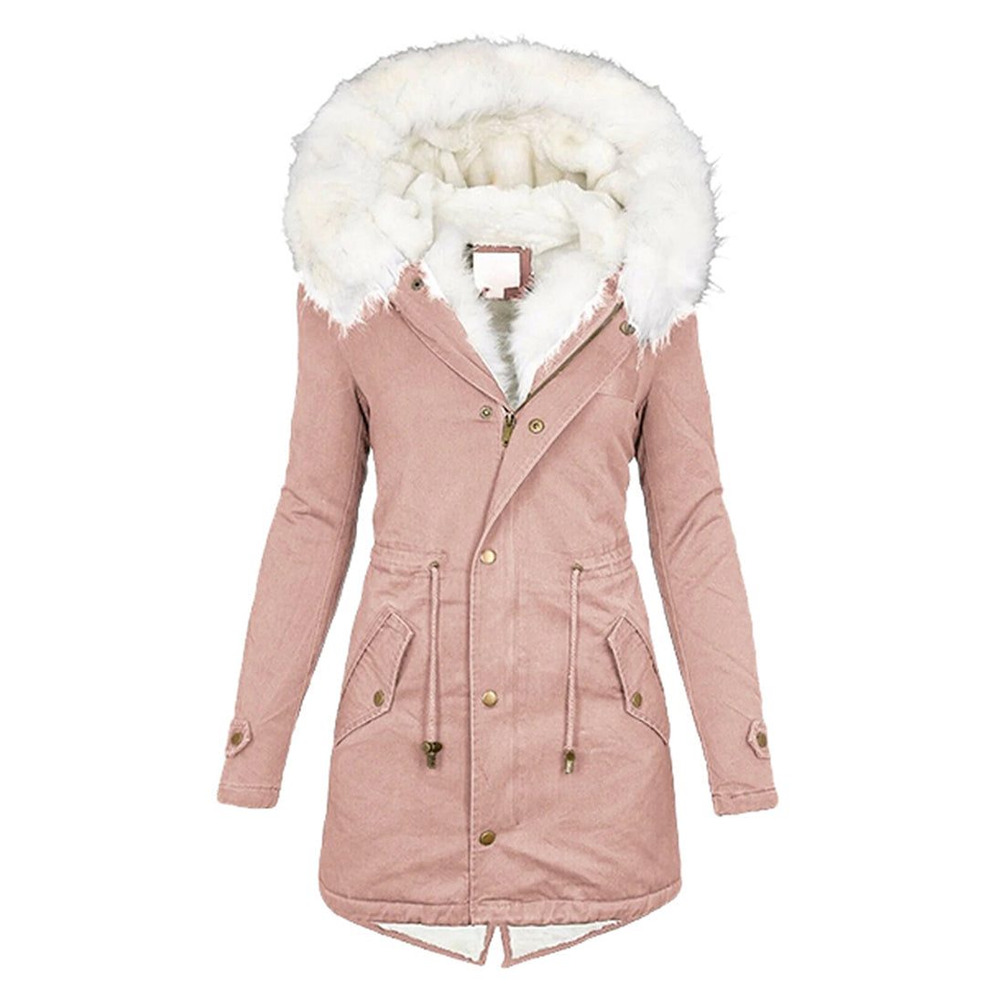 Women's Long Coat with Faux Fur Collar