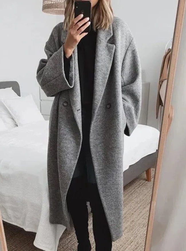 Womens Long Wool Lapel Collar Coat