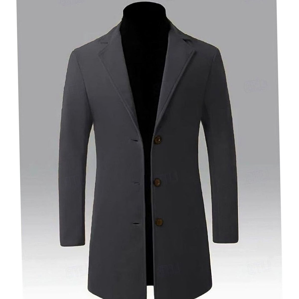 Men's Long Wool Winter Coat with Single Button Row
