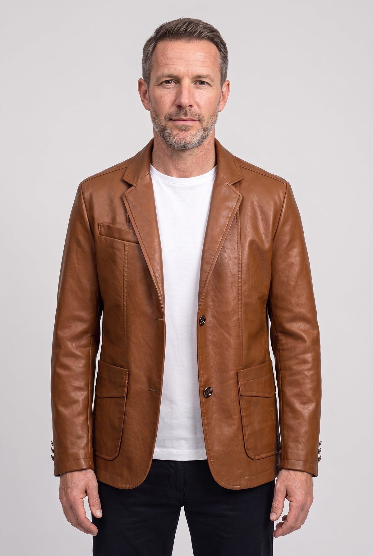 Men's Notched Lapel Leather Blazer
